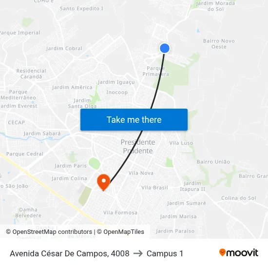 Avenida César De Campos, 4008 to Campus 1 map
