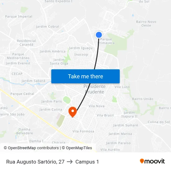 Rua Augusto Sartório, 27 to Campus 1 map