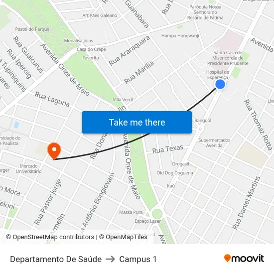 Departamento De Saúde to Campus 1 map