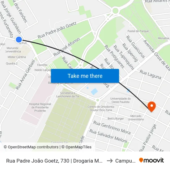 Rua Padre João Goetz, 730 | Drogaria Morumbi to Campus 1 map