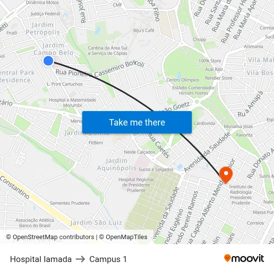 Hospital Iamada to Campus 1 map