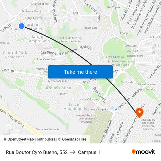 Rua Doutor Cyro Bueno, 552 to Campus 1 map