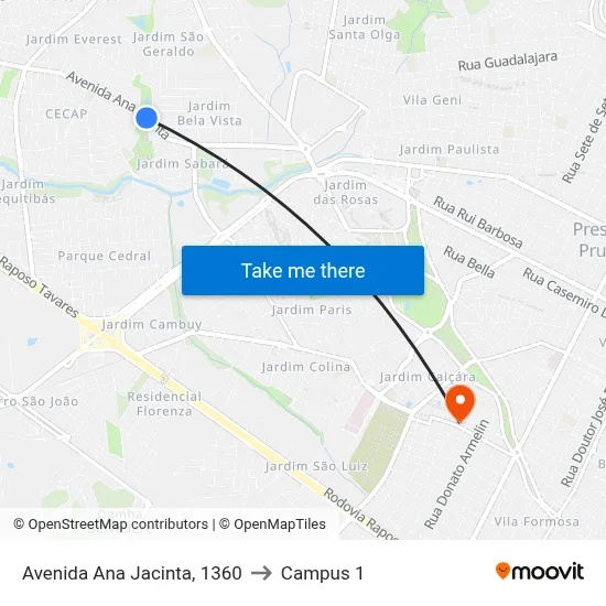 Avenida Ana Jacinta, 1360 to Campus 1 map