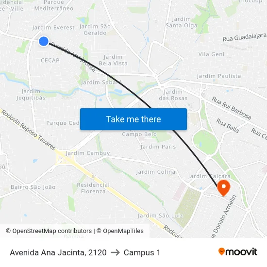 Avenida Ana Jacinta, 2120 to Campus 1 map