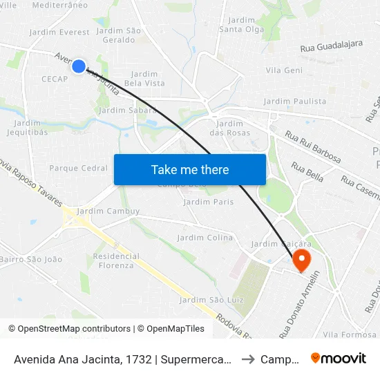Avenida Ana Jacinta, 1732 | Supermercado Estrela to Campus 1 map