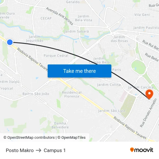 Posto Makro to Campus 1 map