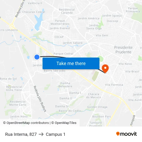 Rua Interna, 827 to Campus 1 map