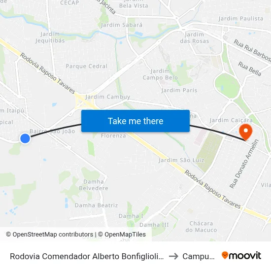 Rodovia Comendador Alberto Bonfiglioli, 780 to Campus 1 map