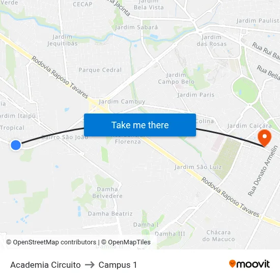 Academia Circuito to Campus 1 map