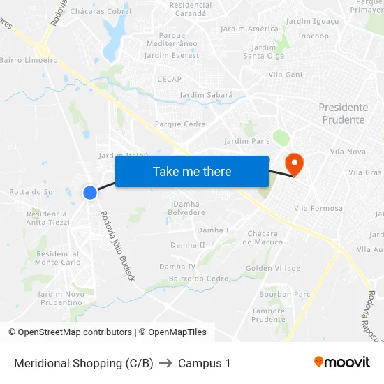 Meridional Shopping (C/B) to Campus 1 map