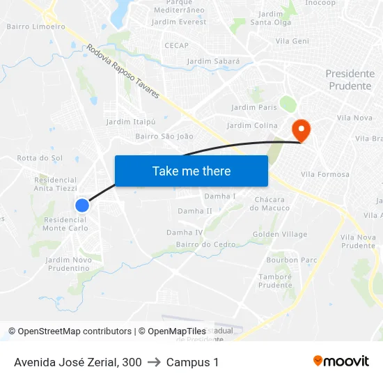 Avenida José Zerial, 300 to Campus 1 map