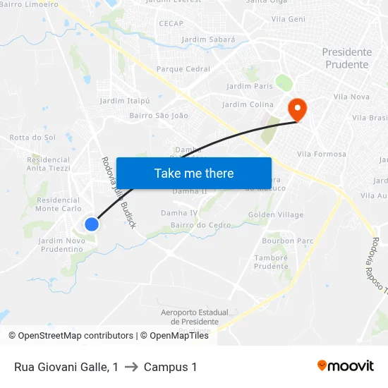 Rua Giovani Galle, 1 to Campus 1 map