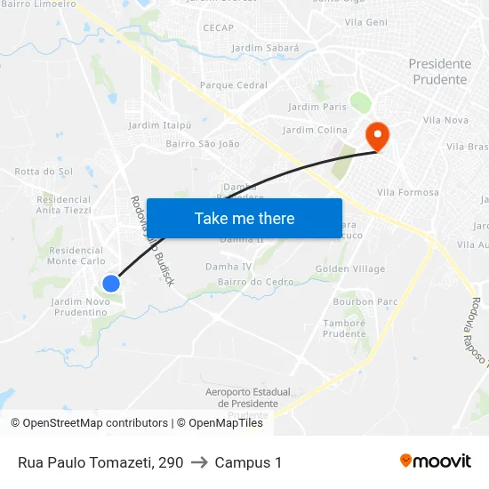 Rua Paulo Tomazeti, 290 to Campus 1 map