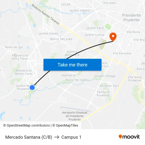 Mercado Santana (C/B) to Campus 1 map