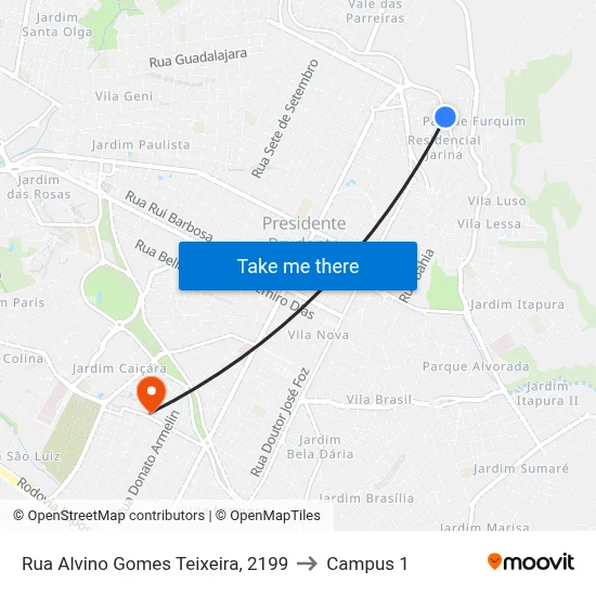 Rua Alvino Gomes Teixeira, 2199 to Campus 1 map