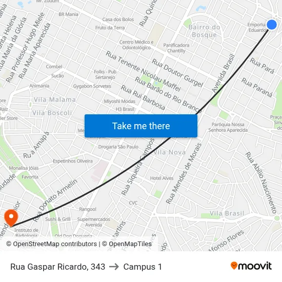 Rua Gaspar Ricardo, 343 to Campus 1 map