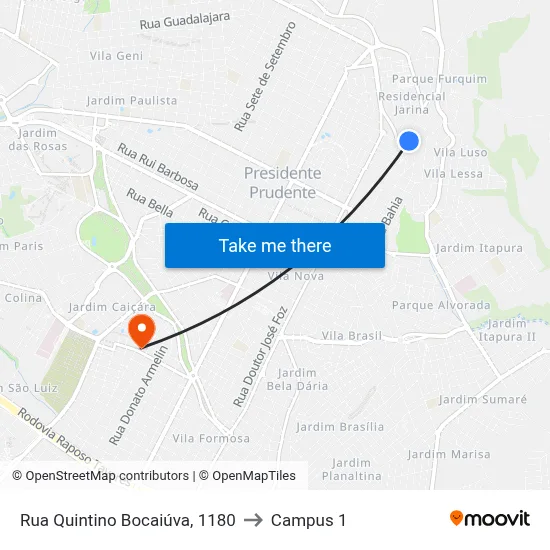 Rua Quintino Bocaiúva, 1180 to Campus 1 map