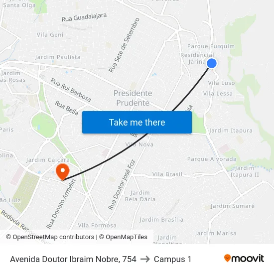 Avenida Doutor Ibraim Nobre, 754 to Campus 1 map