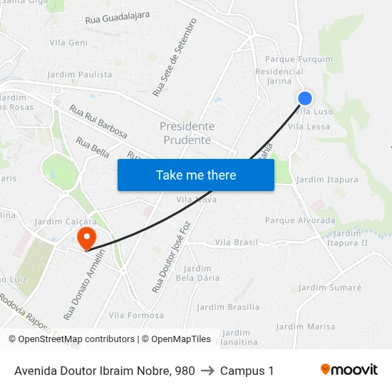 Avenida Doutor Ibraim Nobre, 980 to Campus 1 map
