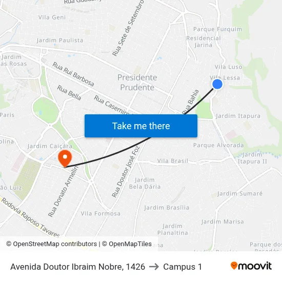 Avenida Doutor Ibraim Nobre, 1426 to Campus 1 map