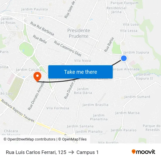 Rua Luís Carlos Ferrari, 125 to Campus 1 map