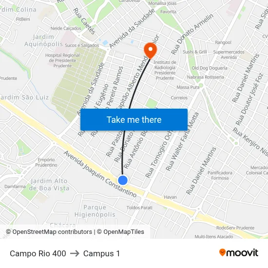 Campo Rio 400 to Campus 1 map
