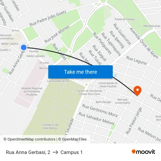 Rua Anna Gerbasi, 2 to Campus 1 map