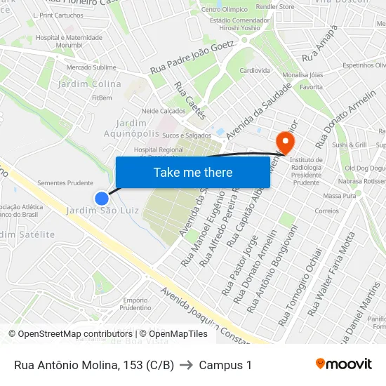 Rua Antônio Molina, 153 (C/B) to Campus 1 map