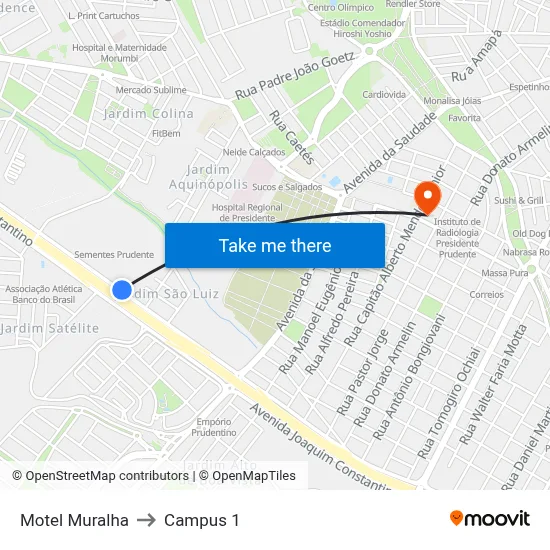Motel Muralha to Campus 1 map