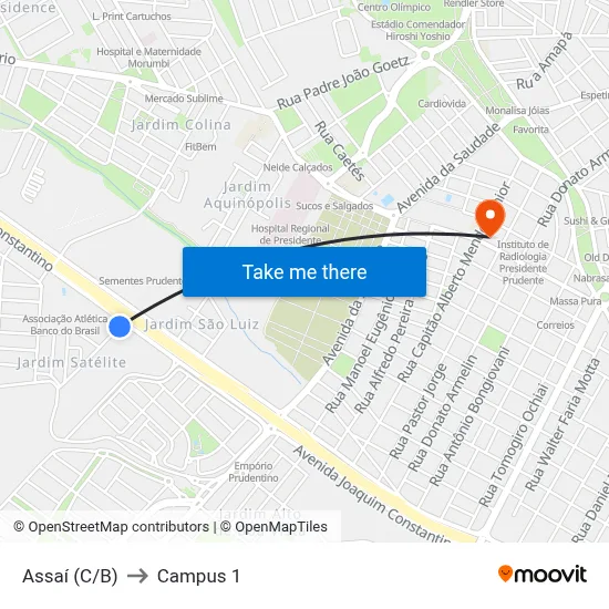 Assaí (C/B) to Campus 1 map