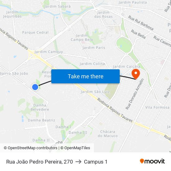 Rua João Pedro Pereira, 270 to Campus 1 map