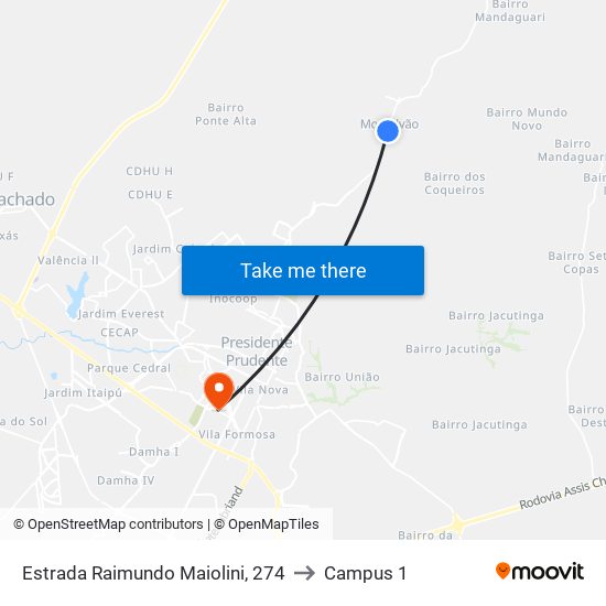 Estrada Raimundo Maiolini, 274 to Campus 1 map