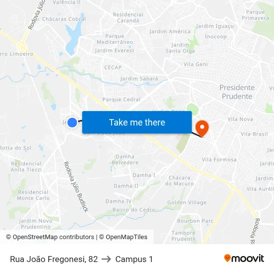 Rua João Fregonesi, 82 to Campus 1 map