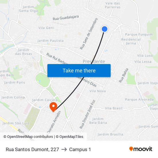 Rua Santos Dumont, 227 to Campus 1 map