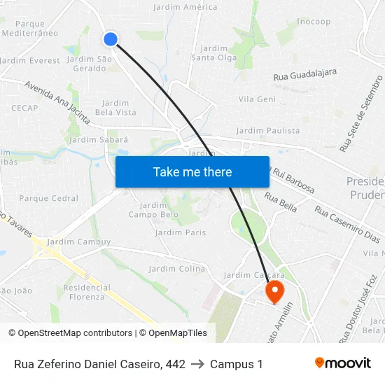 Rua Zeferino Daniel Caseiro, 442 to Campus 1 map