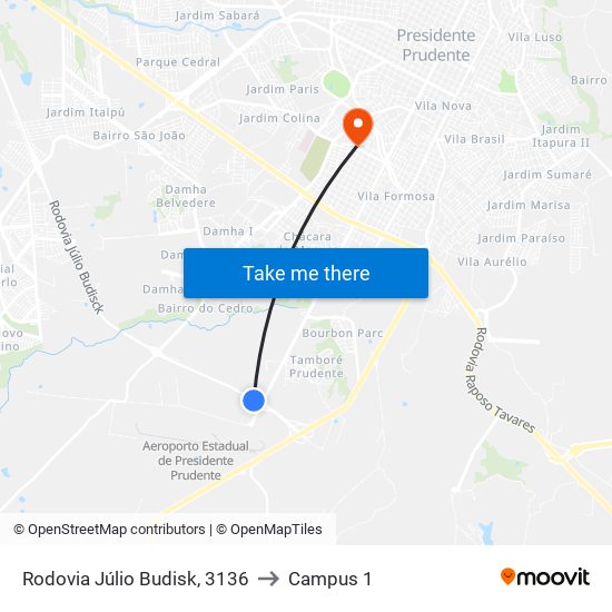 Rodovia Júlio Budisk, 3136 to Campus 1 map