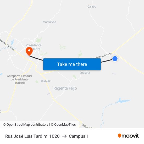 Rua José Luís Tardim, 1020 to Campus 1 map