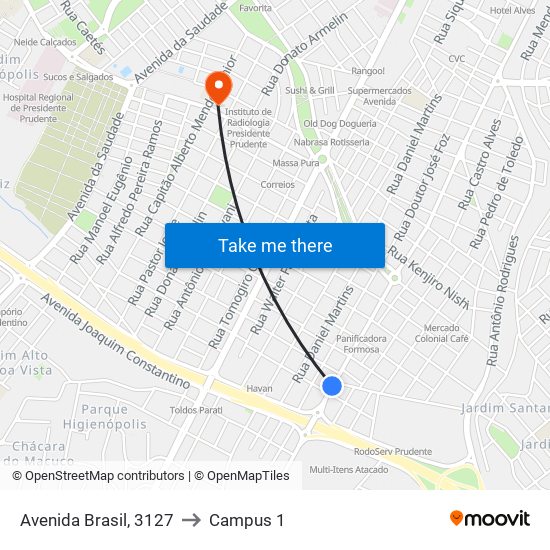 Avenida Brasil, 3127 to Campus 1 map