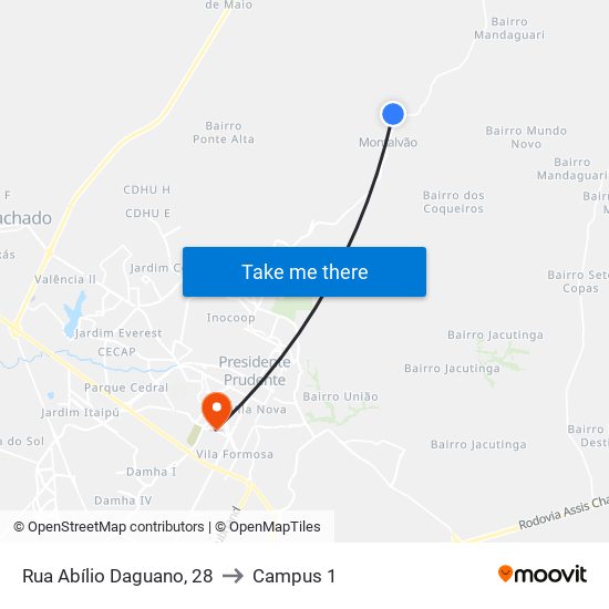 Rua Abílio Daguano, 28 to Campus 1 map