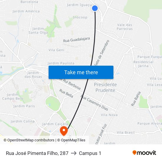 Rua José Pimenta Filho, 287 to Campus 1 map