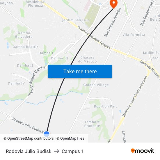 Rodovia Júlio Budisk to Campus 1 map