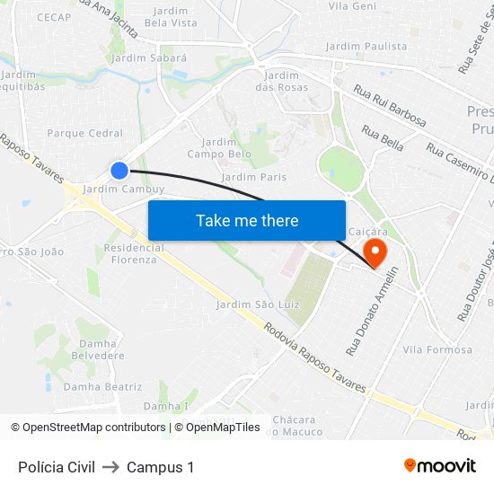Polícia Civil to Campus 1 map