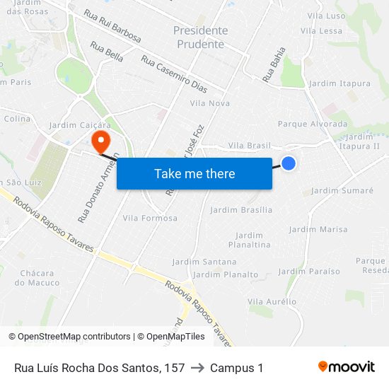 Rua Luís Rocha Dos Santos, 157 to Campus 1 map