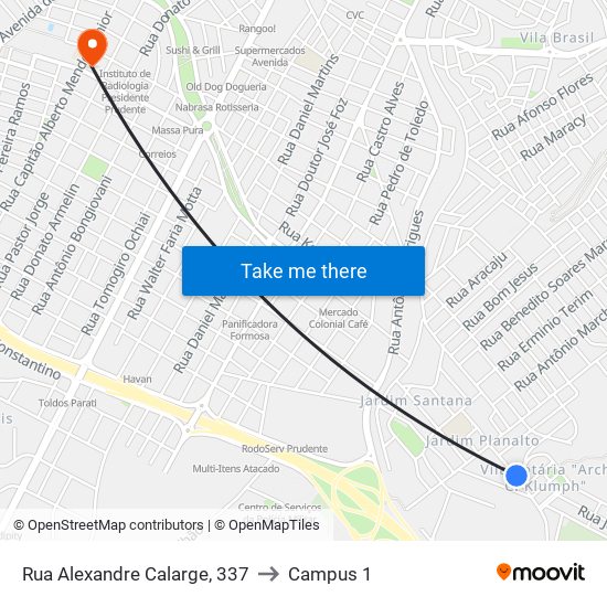 Rua Alexandre Calarge, 337 to Campus 1 map