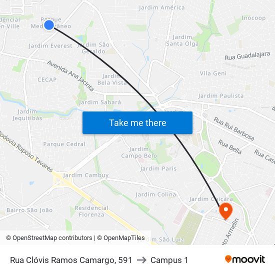 Rua Clóvis Ramos Camargo, 591 to Campus 1 map