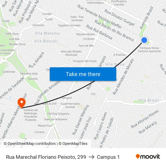 Rua Marechal Floriano Peixoto, 299 to Campus 1 map