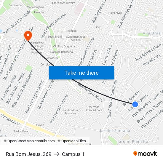 Rua Bom Jesus, 269 to Campus 1 map