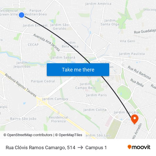 Rua Clóvis Ramos Camargo, 514 to Campus 1 map