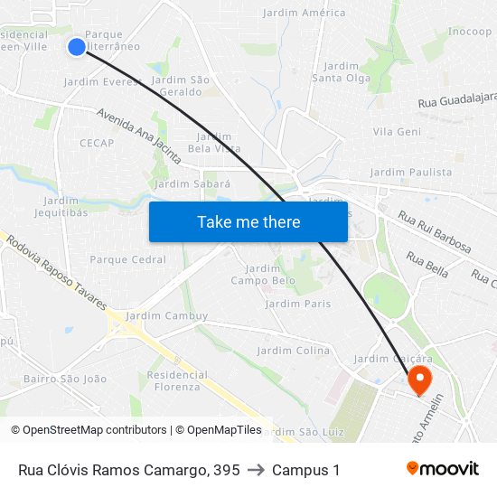 Rua Clóvis Ramos Camargo, 395 to Campus 1 map