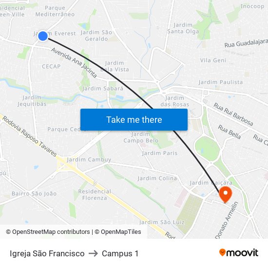 Igreja São Francisco to Campus 1 map